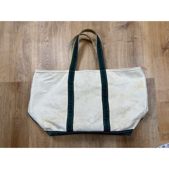 Vintage 90s L.L. Bean Boat And Tote Zip Top Green Ivory XL 22" USA - Picture 2 of 9